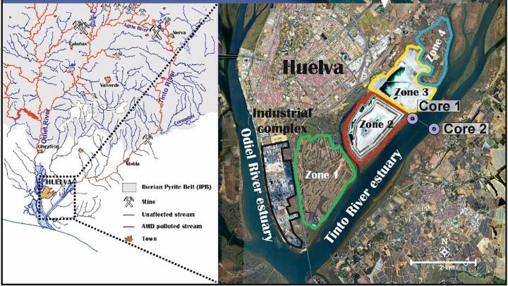El Tinto empieza a sanar 15 años después del cese de los vertidos de fosfoyesos: la contaminación radiactiva junto a las balsas cae hasta un 93%