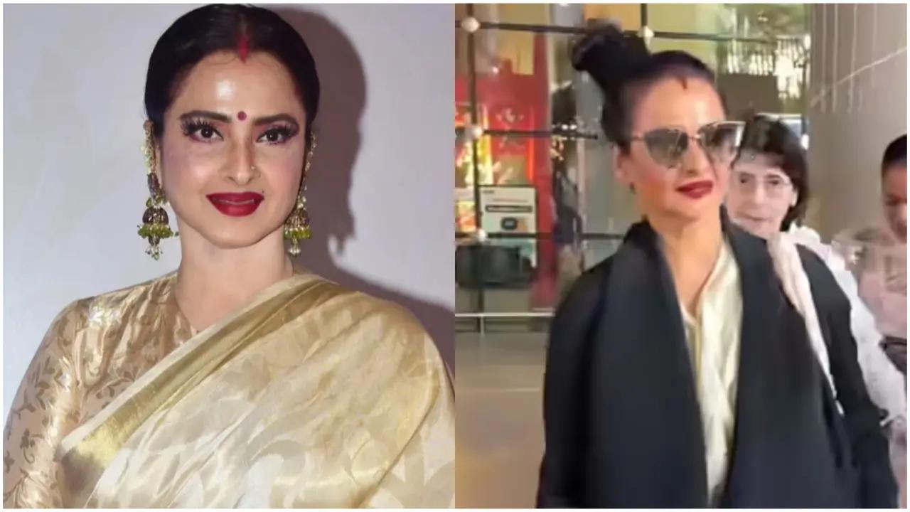Rekha's recent airport appearance sparks comparisons to Jaya Bachchan after she pushes a fan away; Watch