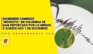 Diciembre comenzó ‘movidito’: en Colombia se han reportado por lo menos 5 sismos hoy 1 de diciembre