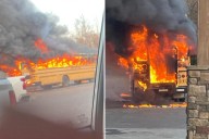 School bus bursts into flames moments after students were evacuated