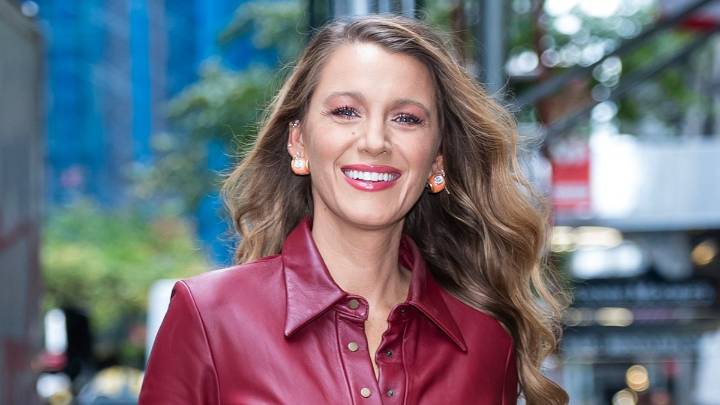 Blake Lively’s ruby red bustier dress is perfect for Christmas Day