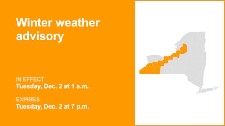 NY weather: Winter weather advisory in place for part of New York for Tuesday
