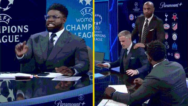 Thierry Henry intervenes by giving Jamie Carragher massage during heated debate with Micah Richards about Mohamed Salah
