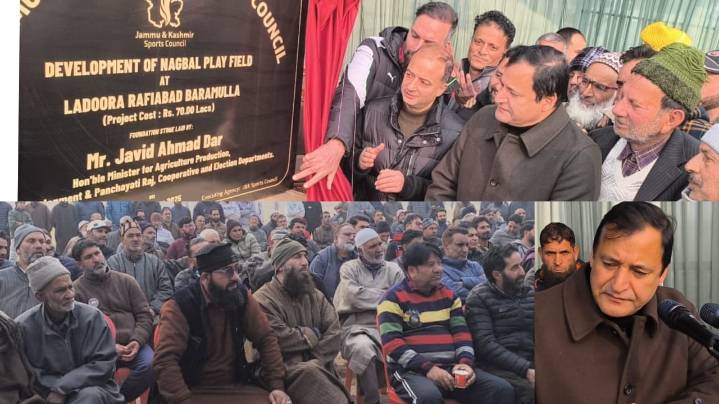 Javid Ahmad Dar lays foundation stone for Nagbal Playfield at Ladoora, Rafiabad