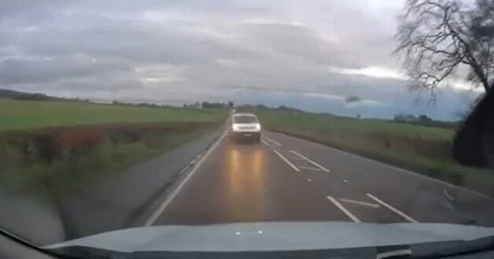 Terrifying dashcam footage shows van narrowly avoid collision on Scottish road