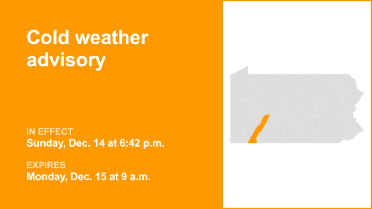 Cold weather advisory affecting Southwest Pa. until Monday morning