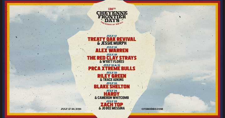 Night show lineup for 130th Cheyenne Frontier Days announced, featuring Alex Warren, Zach Top, Treaty Oak Revival and more