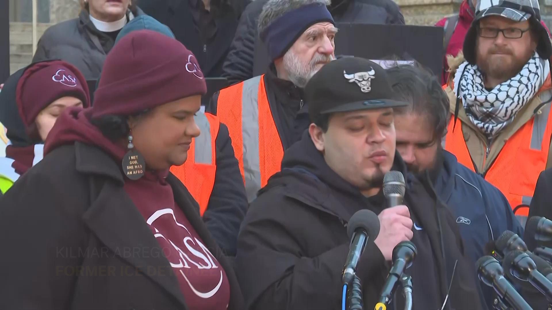 Kilmar Abrego Garcia speaks to press outside ICE field office one day after judge orders his release