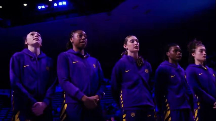 LSU Women's Basketball leads National Anthem after sound system failed