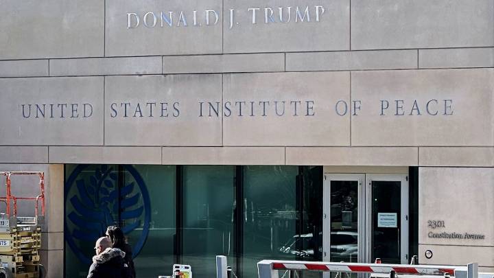 Trump is fighting the Institute of Peace in court. Now, his name is on the building