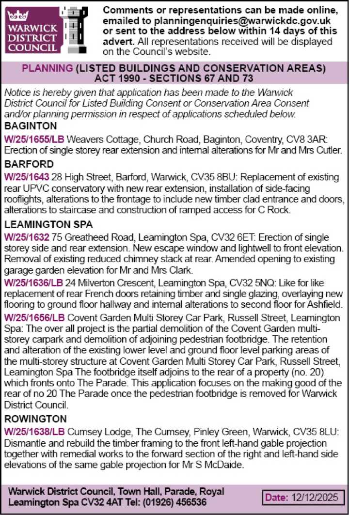 Weekly planning notices - Warwick District Council | Public Notices 