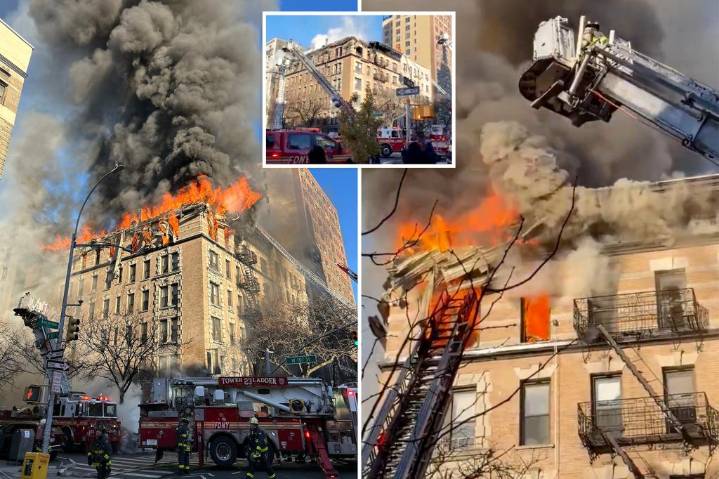 Flames erupt from windows, roof as blaze engulfs NYC apartment building