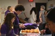 At a giveaway for the unhoused, free meals, handwarmers and clothes