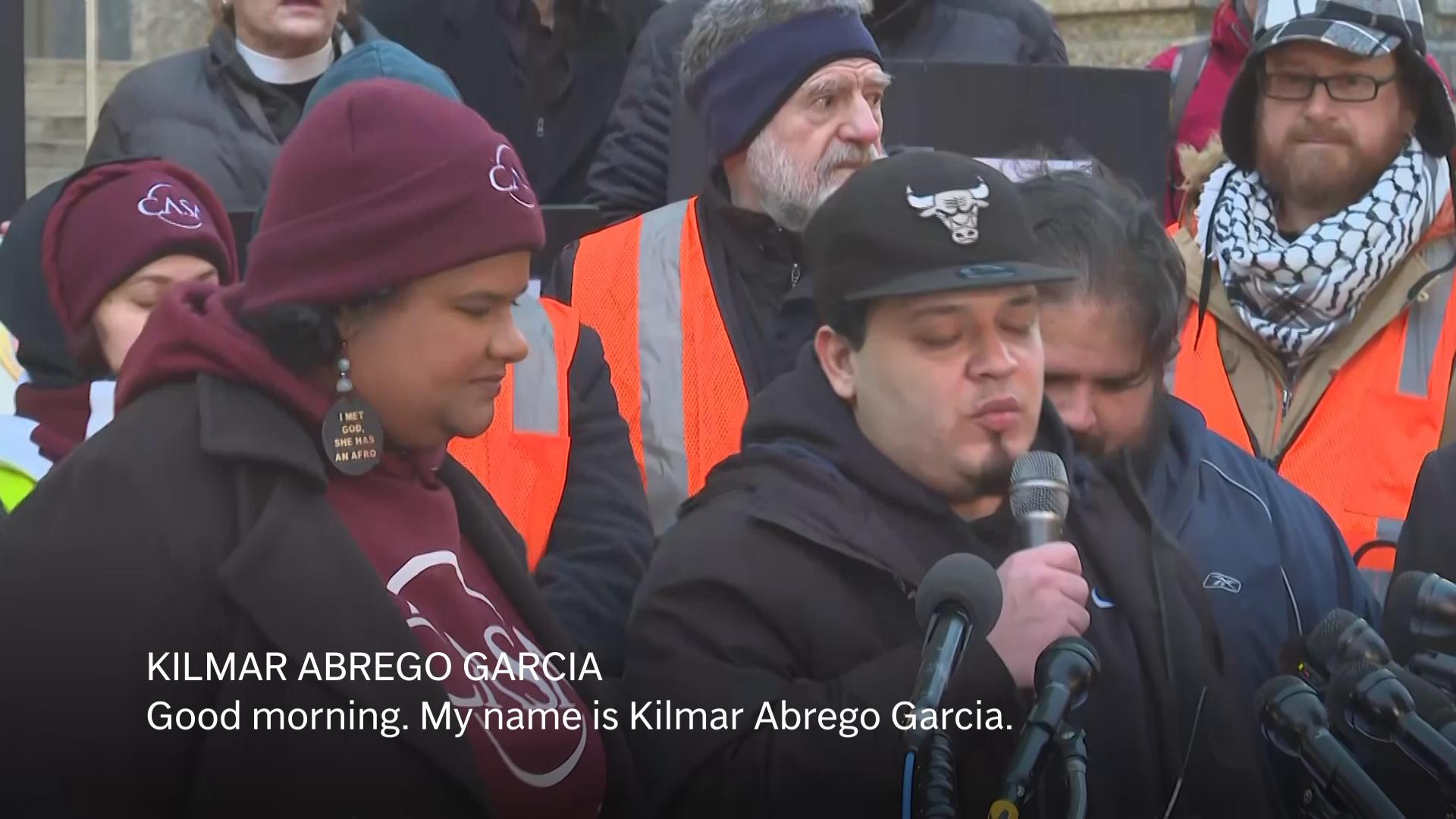 Kilmar Abrego Garcia speaks to press outside ICE field office one day after judge orders his release