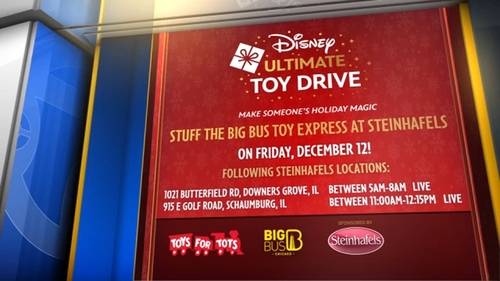 Disney Ultimate Toy Drive: ABC7 Chicago holds annual 'Stuff the Big Bus Toy Express' campaign with Toys for Tots at Steinhafels