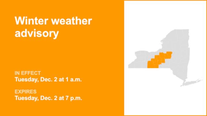 NY weather: Winter weather advisory affecting part of New York Tuesday
