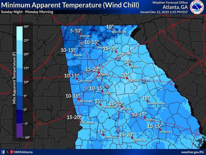New Maps Show Just How Cold Georgia Will Get Sunday