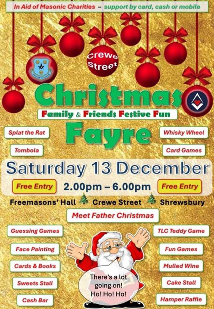 Festive family fun comes to Shrewsbury as Freemasons host community Christmas Fayre