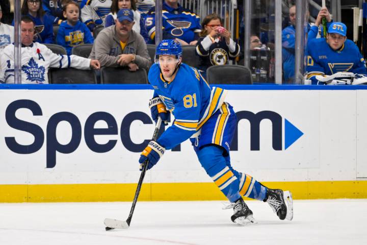 Blues’ Dylan Holloway Leaves, Alexey Toropchenko Returns To Practice