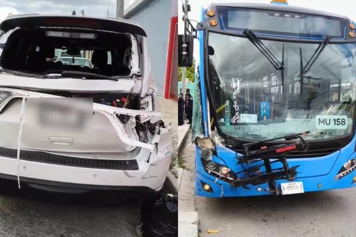 Vehículo oficial del Ayuntamiento de Mérida y Va y Ven protagonizan choque en el centro de la ciudad