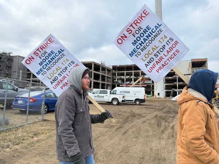 Plumbers on strike at mixed-use development site in Muskegon