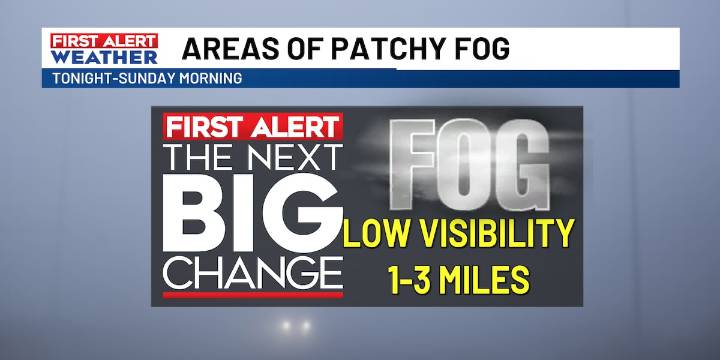 FIRST ALERT: Areas of fog likely develop overnight into Sunday morning