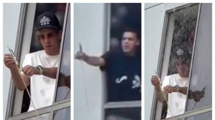 Video | Con balde en mano, vecino le “aguó” la tiradera de pólvora a dos irresponsables en Bello