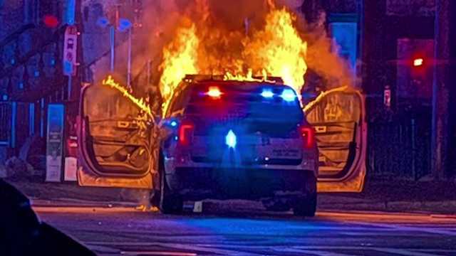 Police: Conn. man charged in Boston street takeover that torched police cruiser