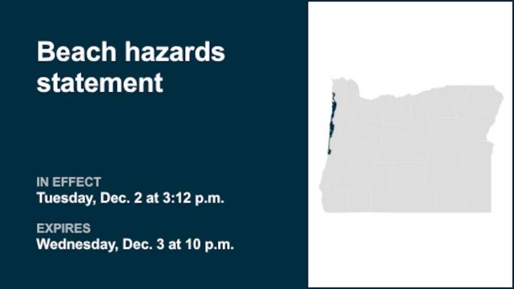 Beach hazards statement in place for Tillamook County Coast and Central Coast of Oregon until Wednesday night
