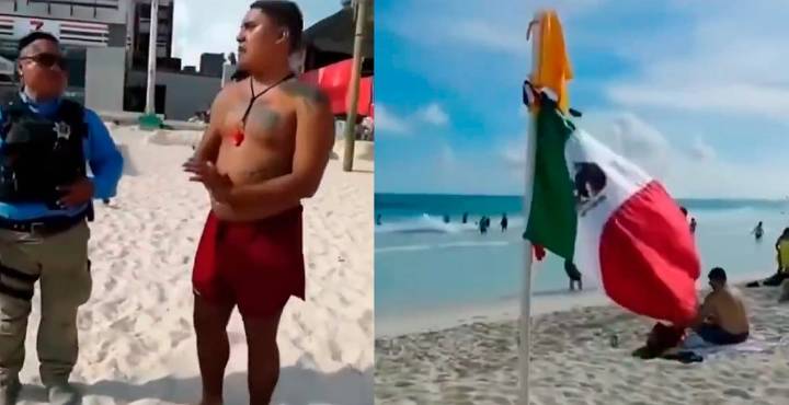 Polémica en Cancún: turista acusa discriminación por retirar bandera en playa