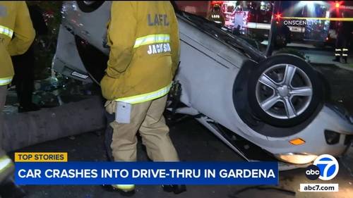 3 injured after car crashes, lands upside down at McDonald's drive