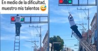Hombre que reparaba un semáforo cae, pero se salva con sorprendentes dotes de gimnasia y se vuelve viral