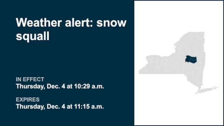 Weather alert for snow squall in Mohawk Valley Thursday midday