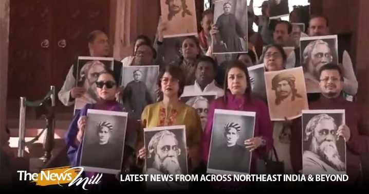 TMC MPs protest against centre with photos of Rabindranath Tagore, Bankim Chandra Chatterjee