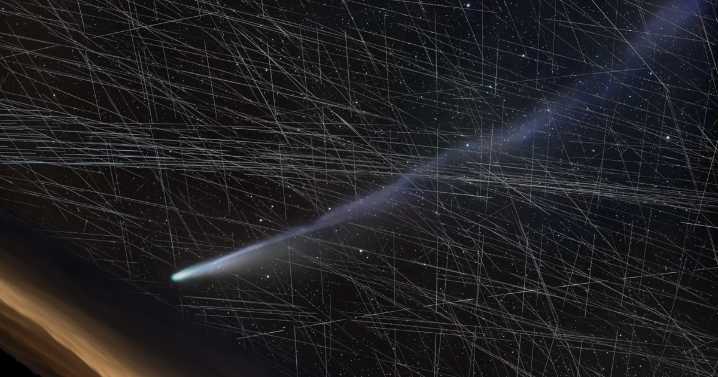 Astrophotographers capture night sky full of satellites as comet passes Earth