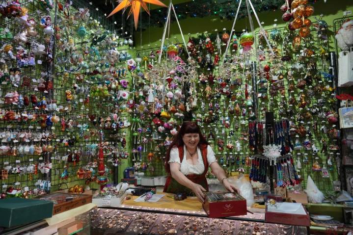 Holiday ornaments decorate life all year long in this Belgian shop