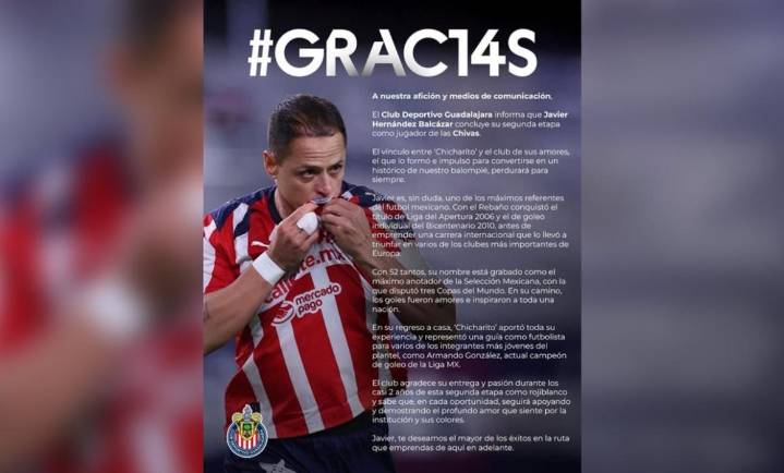 ¡ChichAdiós! Anuncia Chivas salida de Javier Hernández