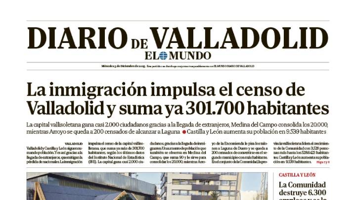 Portada de Diario de Valladolid del 3 de diciembre de 2025