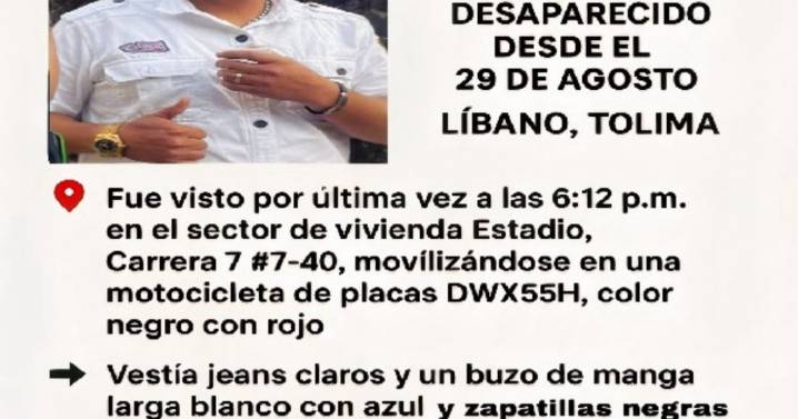 Buscan a Edwin Camilo, desaparecido en el Líbano (Tolima)