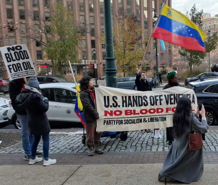 Protestas en Times Square contra los asesinatos en el Caribe