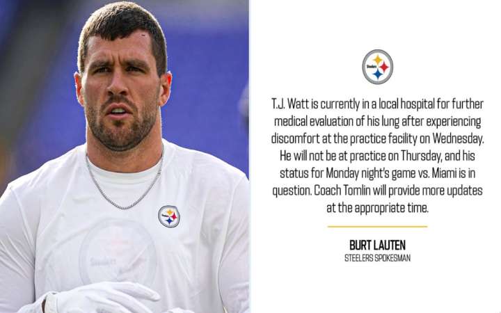 NFL: TJ Watt es hospitalizado por una lesión pulmonar