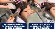 “¿No era mejor cortar el cabello y ya?”: A mujer se le enreda el cabello con una rizadora en la peluquería y terminan usando hasta un martillo para liberarlo