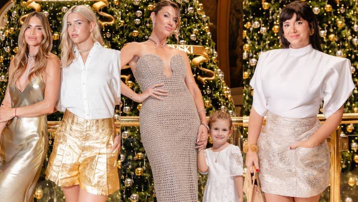 Griselda Siciliani, María Vaquez con Myla Cambiaso y Stephanie Demner en el árbol de Navidad más brillante