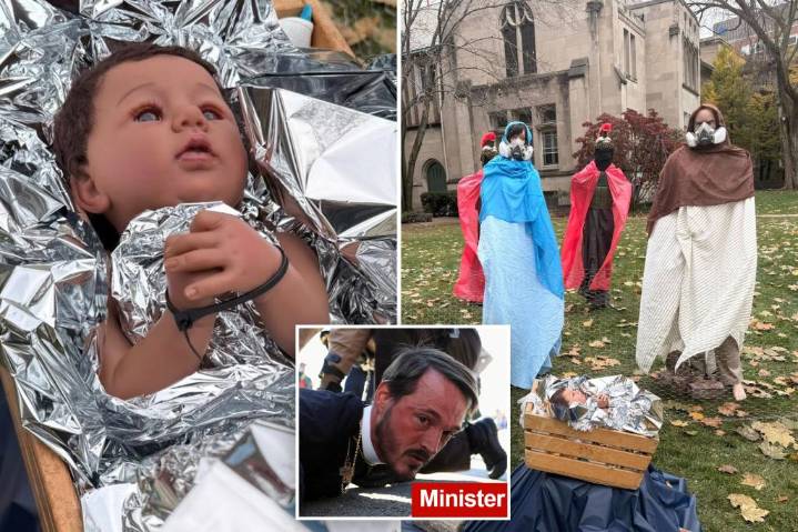 Illinois Lake Street Church of Evanston displays Nativity showing Jesus zip tied by ICE agents