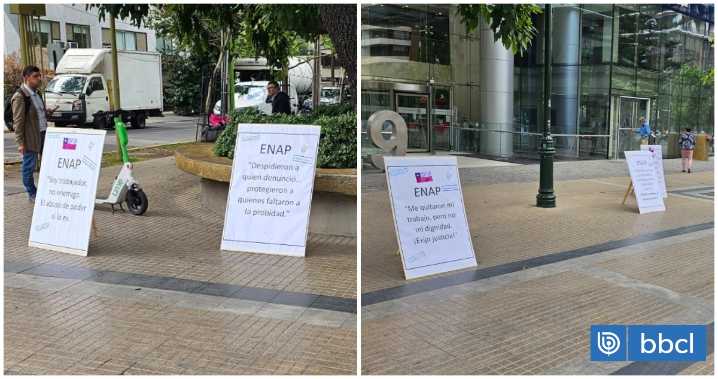 Trabajadores se manifestaron en gerencia de Enap en Santiago acusando despidos injustificados
