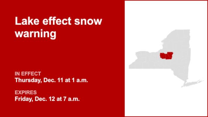 NY weather: Lake effect snow warning in place for part of New York for Thursday and Friday