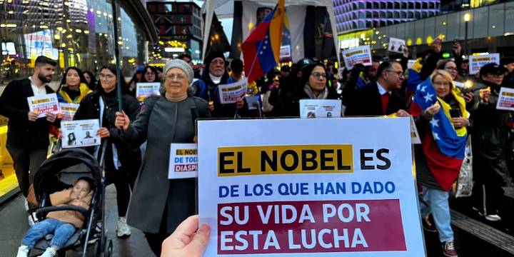 “El Nobel es nuestro”: miles de venezolanos se movilizan en varias ciudades del mundo para respaldar a María Corina Machado