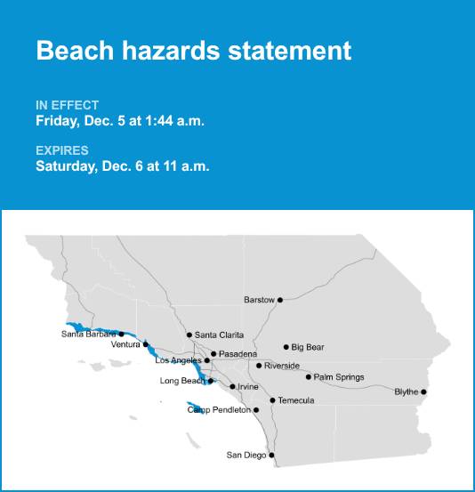 Update: Beach hazards statement active for Los Angeles County beaches until Saturday midday