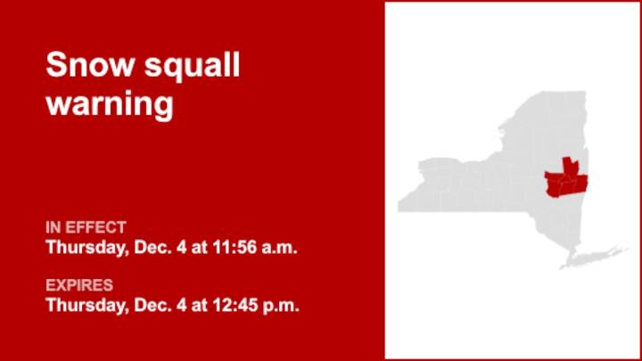 NY weather: Snow squall warning issued for part of New York Thursday midday