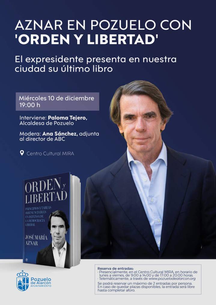 José María Aznar presentará en Pozuelo su nuevo libro ‘Orden y libertad’ el 10 de diciembre